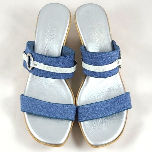 Italian Shoemakers Vivian Slip On Wedge Platform Denim Blue Sandals Straps Sz 10 - Picture 3 of 15
